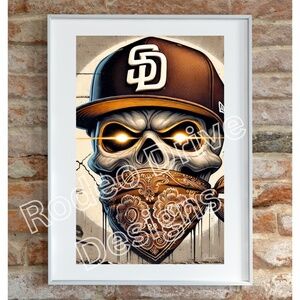 San Diego Padres Poster 11x17 Print Padres Skull Art by the Artist Denardai